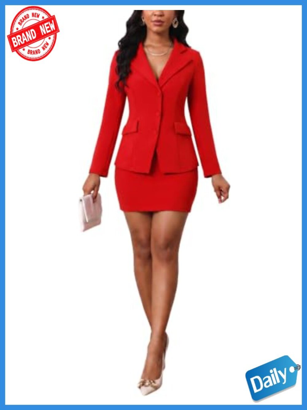 Women's 2 Piece Skirt Suit Set Long Sleeve Blazer Pencil Skirt Business Office